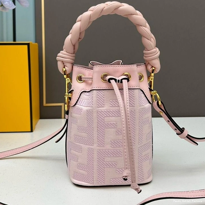 Vintage HOT Canvas Handle Tresor Fendi with Pink Mini Bag In Bucket FF Woven Mon Motif 0812